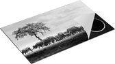 Chefcare Inductie Beschermer Kudde Buffels bij een Boom - Zwart Wit - 85x50 cm - Afdekplaat Inductie - Kookplaat Beschermer - Inductie Mat