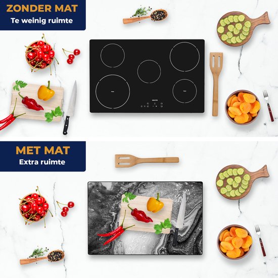 Chefcare Inductie Beschermer Abstracte Kunst Oceaan - Zwart Wit - 81,2x52 cm - Afdekplaat Inductie - Kookplaat Beschermer - Inductie Mat