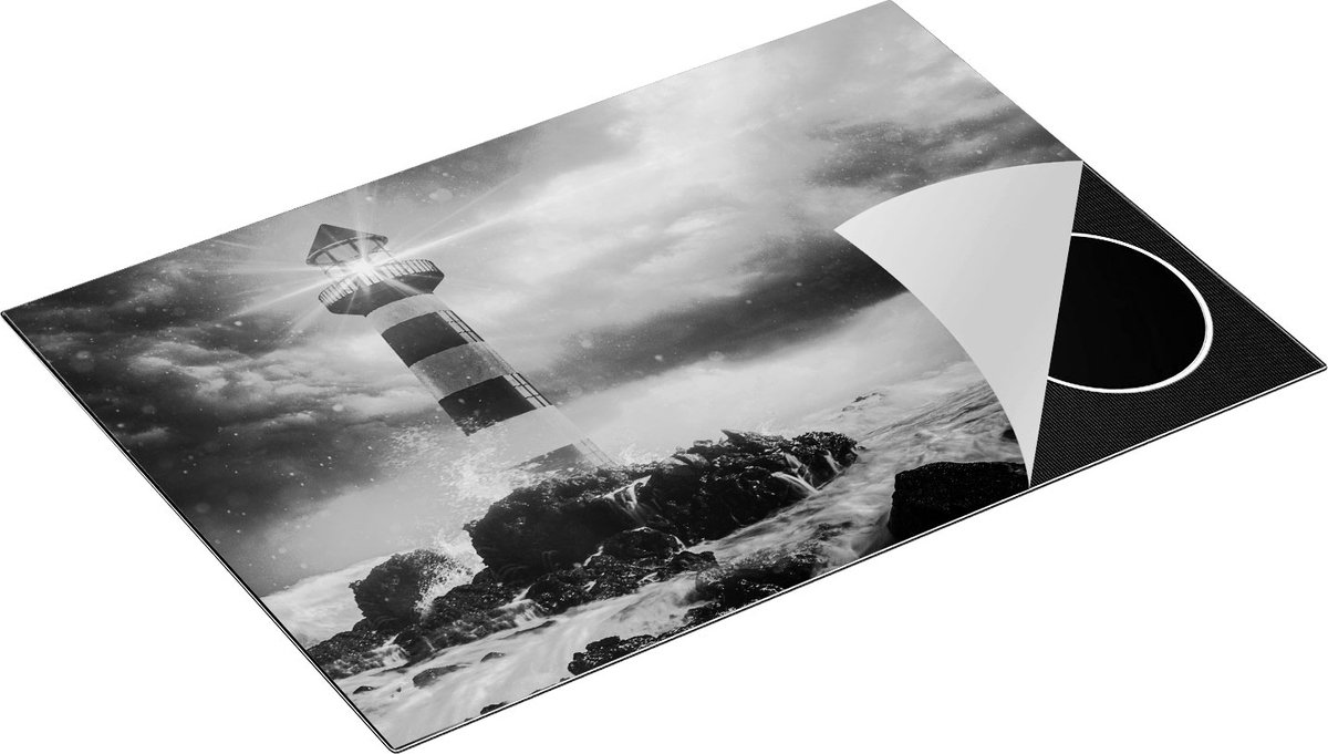Chefcare Inductie Beschermer Vuurtoren tijdens een Storm - Zwart Wit - 75x55 cm - Afdekplaat Inductie - Kookplaat Beschermer - Inductie Mat