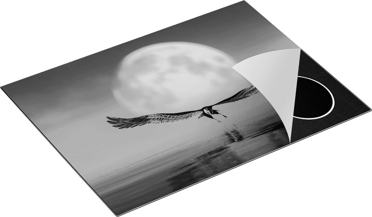 Chefcare Inductie Beschermer Adelaar boven het Water bij de Maan - Zwart Wit - 70x52 cm - Afdekplaat Inductie - Kookplaat Beschermer - Inductie Mat