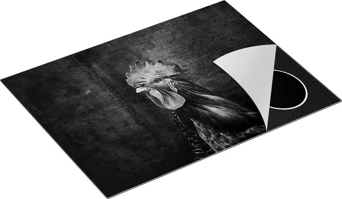 Chefcare Inductie Beschermer Haan van Dichtbij - Zwart Wit - 70x50 cm - Afdekplaat Inductie - Kookplaat Beschermer - Inductie Mat