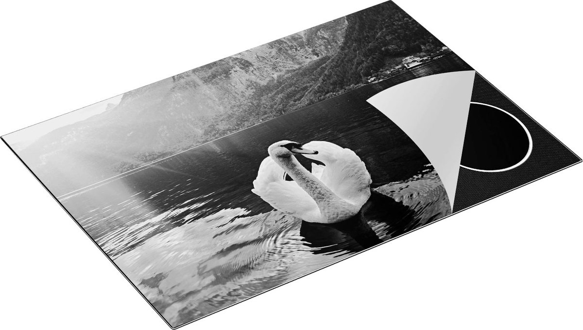 Chefcare Inductie Beschermer Zwaan op het Water in de Bergen - Zwart Wit - 76x51,5 cm - Afdekplaat Inductie - Kookplaat Beschermer - Inductie Mat