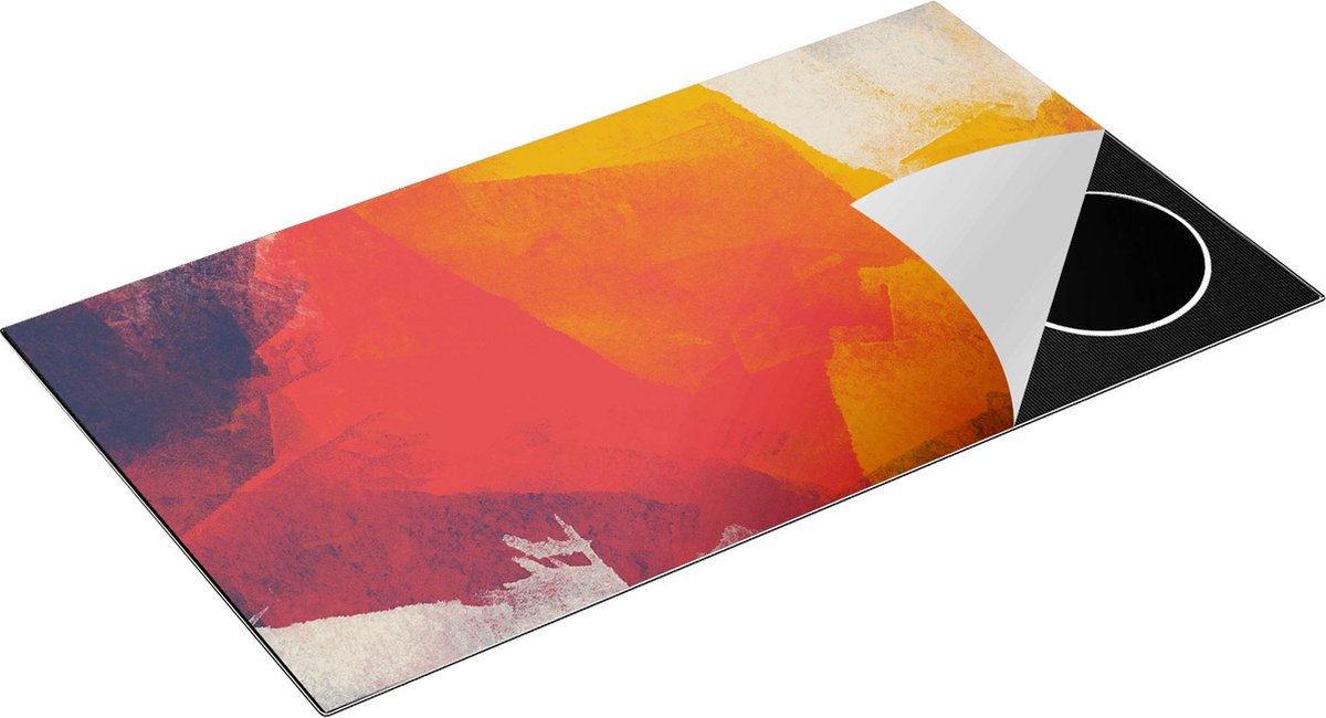 Chefcare Inductie Beschermer Abstracte Kunst - Zwart Oranje Beige - 95x55 cm - Afdekplaat Inductie - Kookplaat Beschermer - Inductie Mat