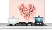 Spatscherm keuken 80x55 cm - Kookplaat achterwand Hart - Bloemen - Roze - Muurbeschermer - Spatwand fornuis - Hoogwaardig aluminium