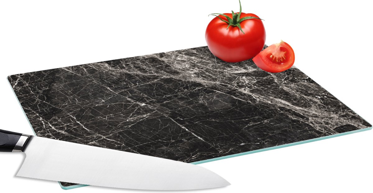Glazen Snijplank - 28x20 - Stenen - Marmer - Zwart - Wit - Snijplanken Glas