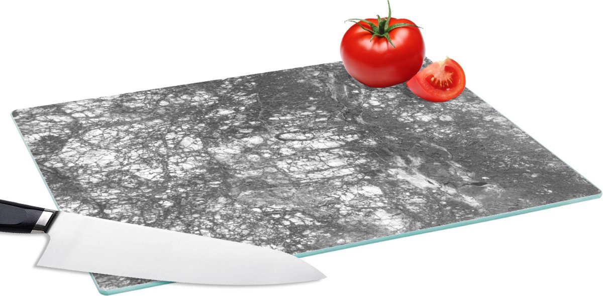 Glazen Snijplank - 39x28 - Marmer - Zwart - Wit - Stenen - Snijplanken Glas