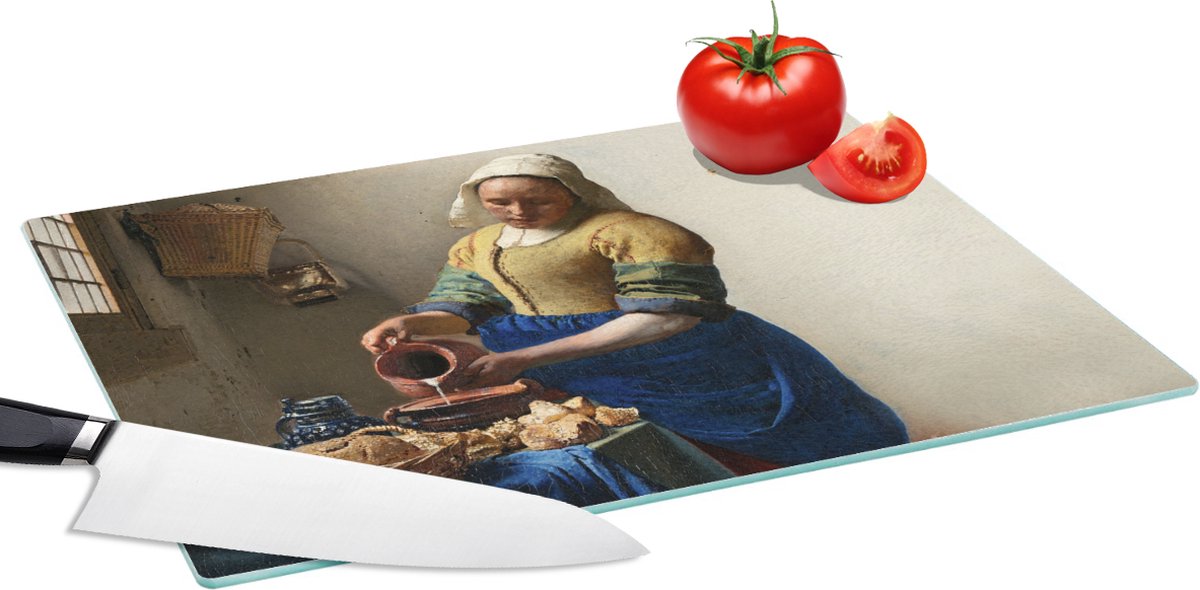 Glazen Snijplank - 39x28 - Het melkmeisje - Kunst - Oude meesters - Vermeer - Snijplanken Glas