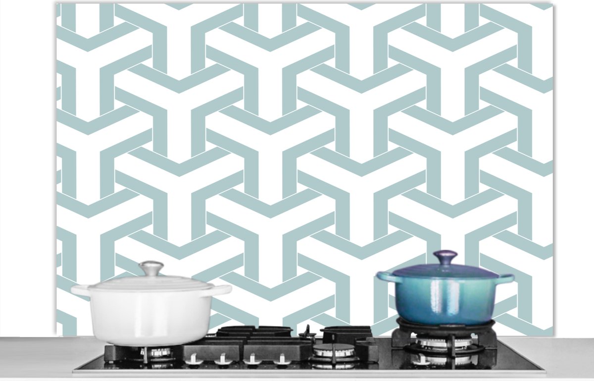 Spatscherm - Abstract - Groen - Wit - Design - Keuken - Patronen - Spatwand - 120x80 cm