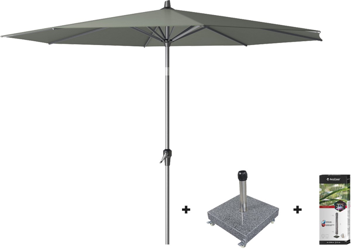 Platinum Riva stokparasol 3 m. rond - Olive met voet en hoes