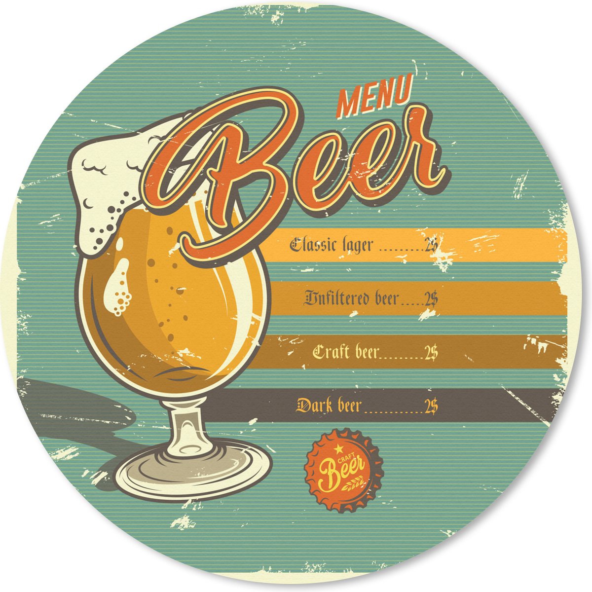 Muismat rond 20x20 cm - Mousepad Mancave - Bier - Bar - Vintage - Ronde muismatten