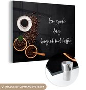MuchoWow® Glasschilderij 40x30 cm - Schilderij acrylglas - Spreuken - Een goede dag begint met koffie - Quotes - Koffie - Foto op glas - Schilderijen