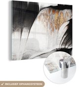 MuchoWow® Glasschilderij 160x120 cm - Schilderij acrylglas - Goud - Abstract - Design - Foto op glas - Schilderijen