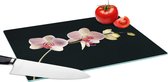 Glazen Snijplank - 39x28 - Orchidee - Bloemen - Zwart - Roze - Knoppen - Snijplanken Glas