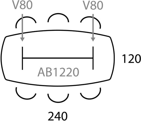 ABC Kantoormeubelen vergadertafel victory deens ovaal 4-poots 240x120cm frame antraciet (ral 7016) blad wit