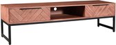 Meuble TV 2 tiroirs et 1 compartiment en bois d'acacia et métal - Aspect bois foncé et noir - VEDILA L 165 cm x H 45 cm x P 40 cm