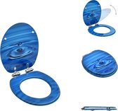 vidaXL Toiletbril - MDF - Chroom-zinklegering - 42.5 x 35.8 cm - Soft-close - Verstelbare scharnieren - Blauw waterdruppel-design - Toiletbril