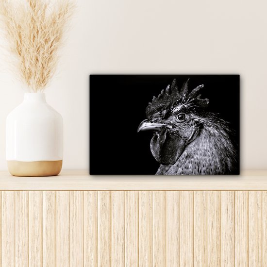 Portrait Zwart et blanc d'un coq sur toile 2cm 30x20 cm - petit - Tirage photo sur toile (Décoration murale salon / chambre)