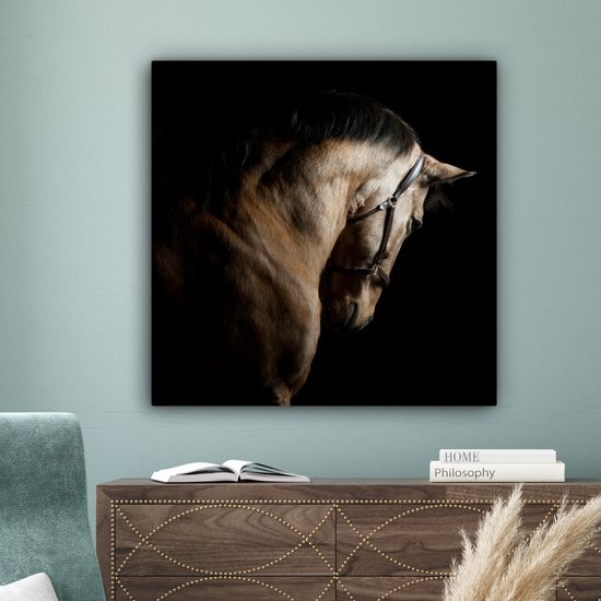 Tableau sur toile Paarden - Halter - Zwart - 90x90 cm - Décoration murale