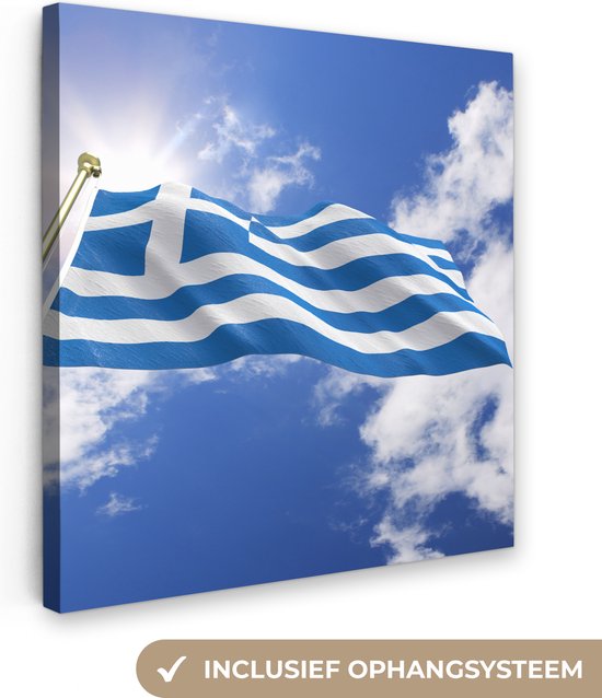Tableau sur toile Drapeau de la Grèce un jour ensoleillé - 20x20 cm - Décoration murale