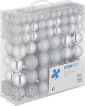 Boules de Noël Relaxdays - lot de 150 - Boules de sapin de Noël - plastique - mat et brillant - argent
