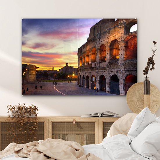 Le Colisée de Rome au coucher du soleil Plexiglas 120x80 cm - Tirage photo sur Glas (décoration murale en plexiglas)
