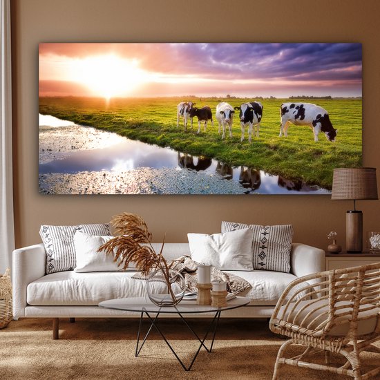 Tableau sur toile Vaches pendant un coucher de soleil - 160x80 cm - Décoration murale Art