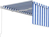 vidaXL - Luifel - handmatig - uittrekbaar - met - rolgordijn - 4,5x3 - m - blauw - wit
