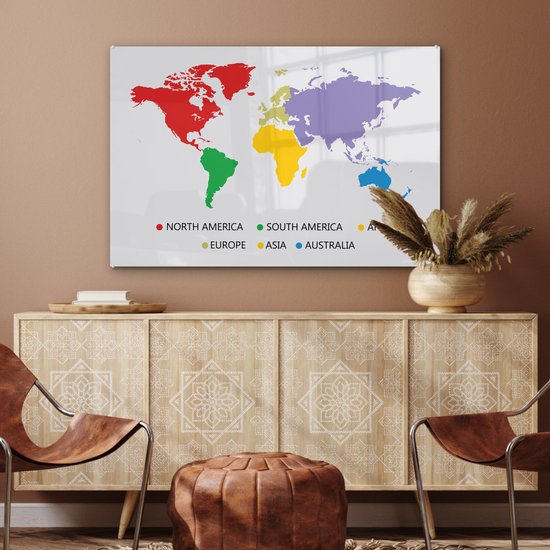 Carte du monde colorée avec une légende Plexiglas 120x80 cm - Tirage photo sur Glas (décoration murale en plexiglas)