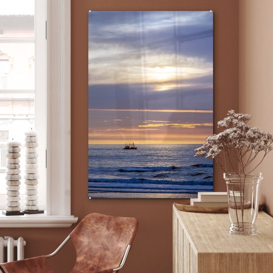 MuchoWow® Peinture sur Verre - Coucher de Soleil sur la Mer du Nord en Frise - 60x90 cm - Peintures sur Verre Acrylique - Photo sur Glas