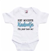 Bellatio Decorations baby rompertje - Kadootje - wit/blauw - vaderdag - babyshower/kraamcadeau 56