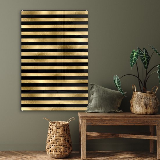 MuchoWow® Tableau en verre 60x90 cm - Peinture acrylique sur verre - Motifs - Rayures - Goud - Photo sur verre - Tableaux