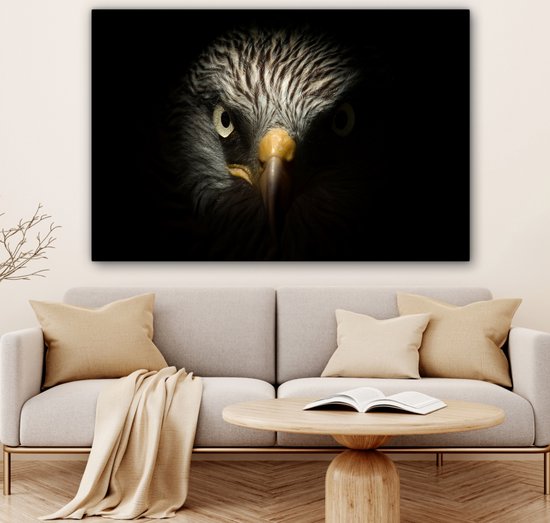 Peinture sur toile 140x90 cm - Décoration murale Vogel - Aigle - Rapaces - Oeil - Bec - Lumière - Décoration murale murale salon - Décoration chambre - Accessoires de chambre - Peintures