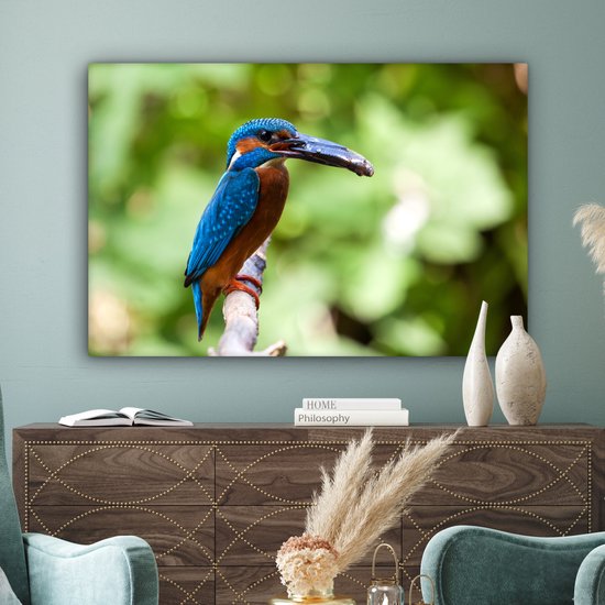 Tableau Tableau Martin-pêcheur - Poisson - Arbre - 120x80 cm - Décoration murale