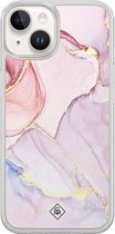Casimoda® hoesje - Geschikt voor iPhone 14 - Marmer roze paars - 2-in-1 case - Schokbestendig - Marble design - Verhoogde randen - Paars, Transparant