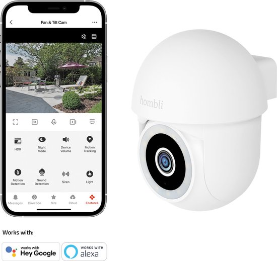 Hombli Pan & Tilt - Beveiligingscamera - Bewakingscamera voor buiten - Floodlight camera - Outdoor camera - 2K - Gekleurd Nachtzicht - Bewegingsdetectie - Volgfunctie - Wit van Hombli — afbeelding 4