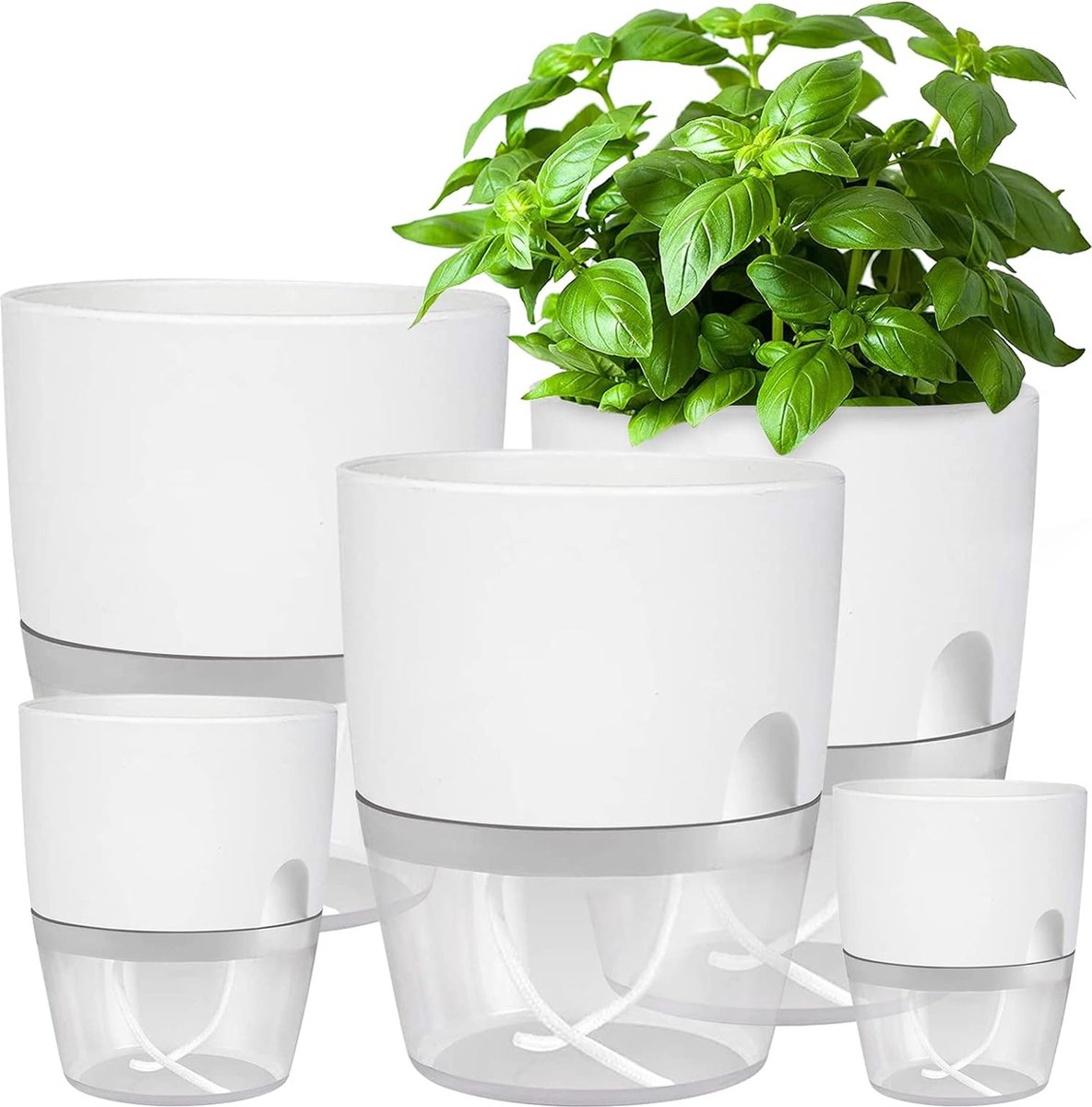 Pot de fleur en plastique, Set de 4, Pot de plante rond avec système  d'arrosage pour