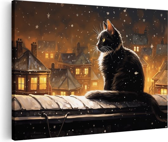 Artaza Canvas Schilderij Kat op het Dak in de Winter - Foto Op Canvas - Canvas Print