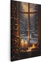 Artaza Canvas Schilderij Kerst Kaarsjes bij het Raam - 40x60 - Foto Op Canvas - Canvas Print