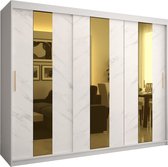 Zweefdeurkast met spiegel Kledingkast met 3 schuifdeuren Garderobekast slaapkamerkast Kledingstang met planken (LxHxP): 250x200x62 cm - Denlo P (Wit, 250)