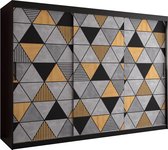 Zweefdeurkast Kledingkast met 3 schuifdeuren Garderobekast slaapkamerkast Kledingstang met planken (LxHxP): 250x200x60 cm - Gara I (Zwart, 250)