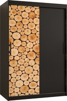 Zweefdeurkast Kledingkast met 2 schuifdeuren Garderobekast slaapkamerkast Kledingstang met planken (LxHxP): 120x200x60 cm - Senna (Zwart, 120)