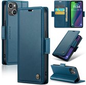 CaseMe Wallet Case met RFID Bescherming en Magneetsluiting voor iPhone 15 Plus _ Blauw