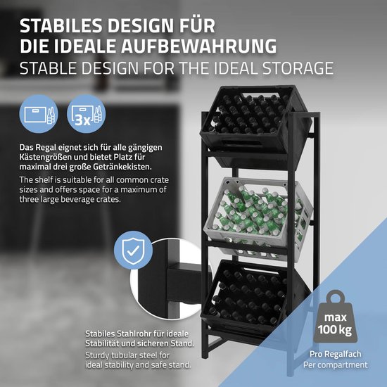 Wiltec Krattenrek Voor 3 Kratten Kisten Flessen Drankkratten 47x31x116 Cm Robuust Staal 681114457