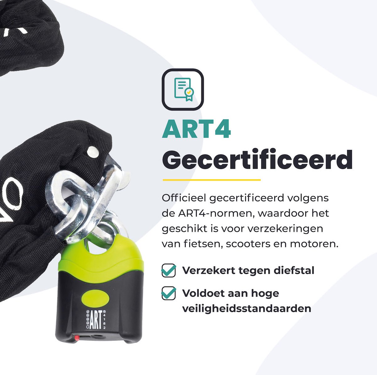 Voltano ART4 Kettingslot - Zwart - 130 CM - ART 4 Slot - Goedgekeurd Voor De Fiets, Scooter en Motor Verzekering - Scooterslot / Brommerslot / Motorslot - 3.3KG – foto 4