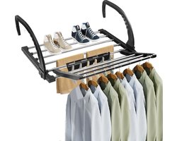 Balkonwasdroger, roestvrij staal, 50 cm, balkondroger, inklapbaar, hangdroger, wasrek, wanddroger, radiator, zwart, hangwasdroger, washanger, balkon, droger voor binnen en buiten