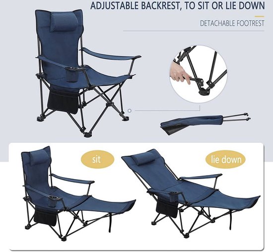 BukkitBow - Luxe Uitgebreide Visstoel / Campingstoel - met Bekerhouder en Voetensteun - met Opbergvak en Hoge Belastbaarheid - Inklapbaar en met Reistas - Blauw van BukkitBow — afbeelding 5