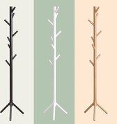 Kapstok Vrijstaande Kledingrek van massief hout met 8 haken, 3 verstelbare hoogtes, boomvormig, voor hoeden, kleding, tassen, voor in de hal, woonkamer, slaapkamer, wit.