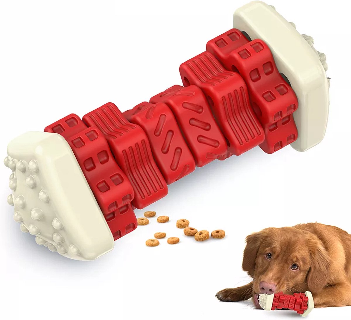 Snackdispenser Honden Speelgoed - Geometrisch Kauwbot - Sterk Rubber - Rood - De Secreto