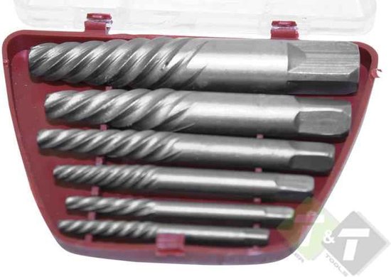 Linkse tapset met zes spiraalvormige extractors in een rode houder.