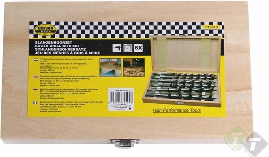 Benson Slangenboor set - 6 delig - Precisie-gefreesd - 8 t/m 18 mm - Koolstofstaal - 230 mm